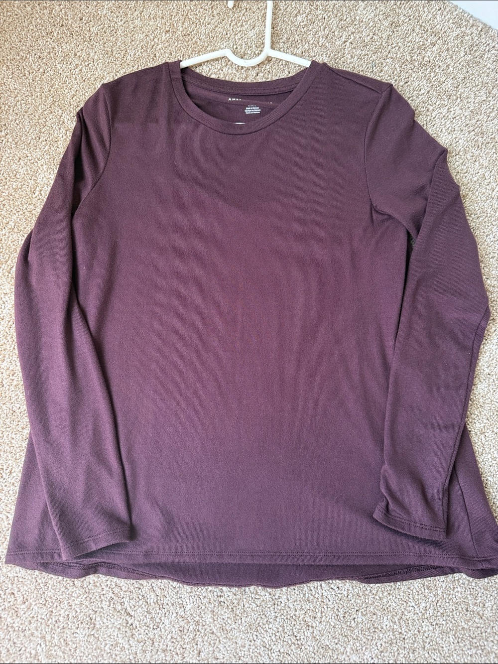 American Eagle Outfitters Ribbed Crewneck Top - Plum